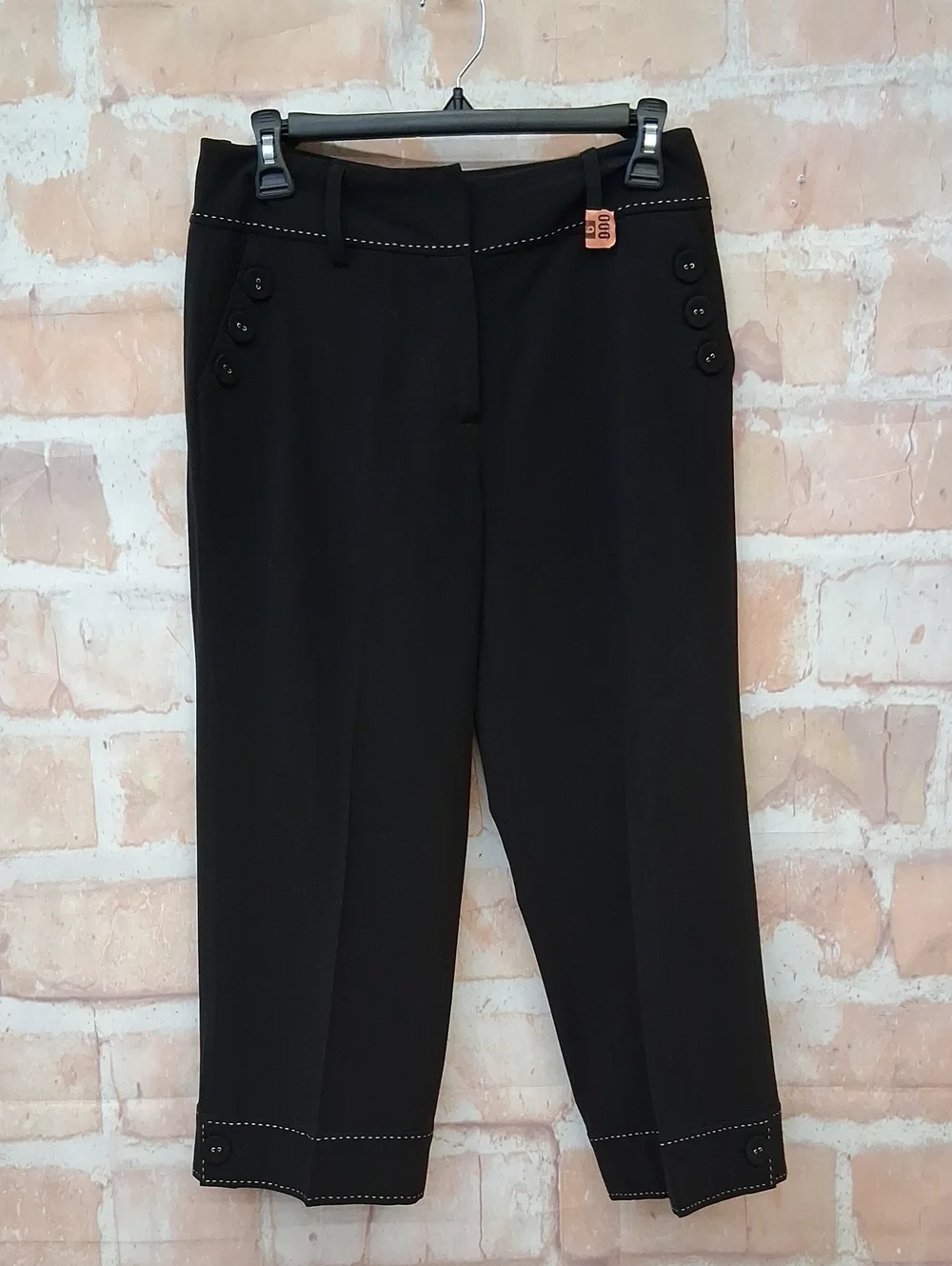 Larry Levine Black Cropped Dress Pants with Button Trim